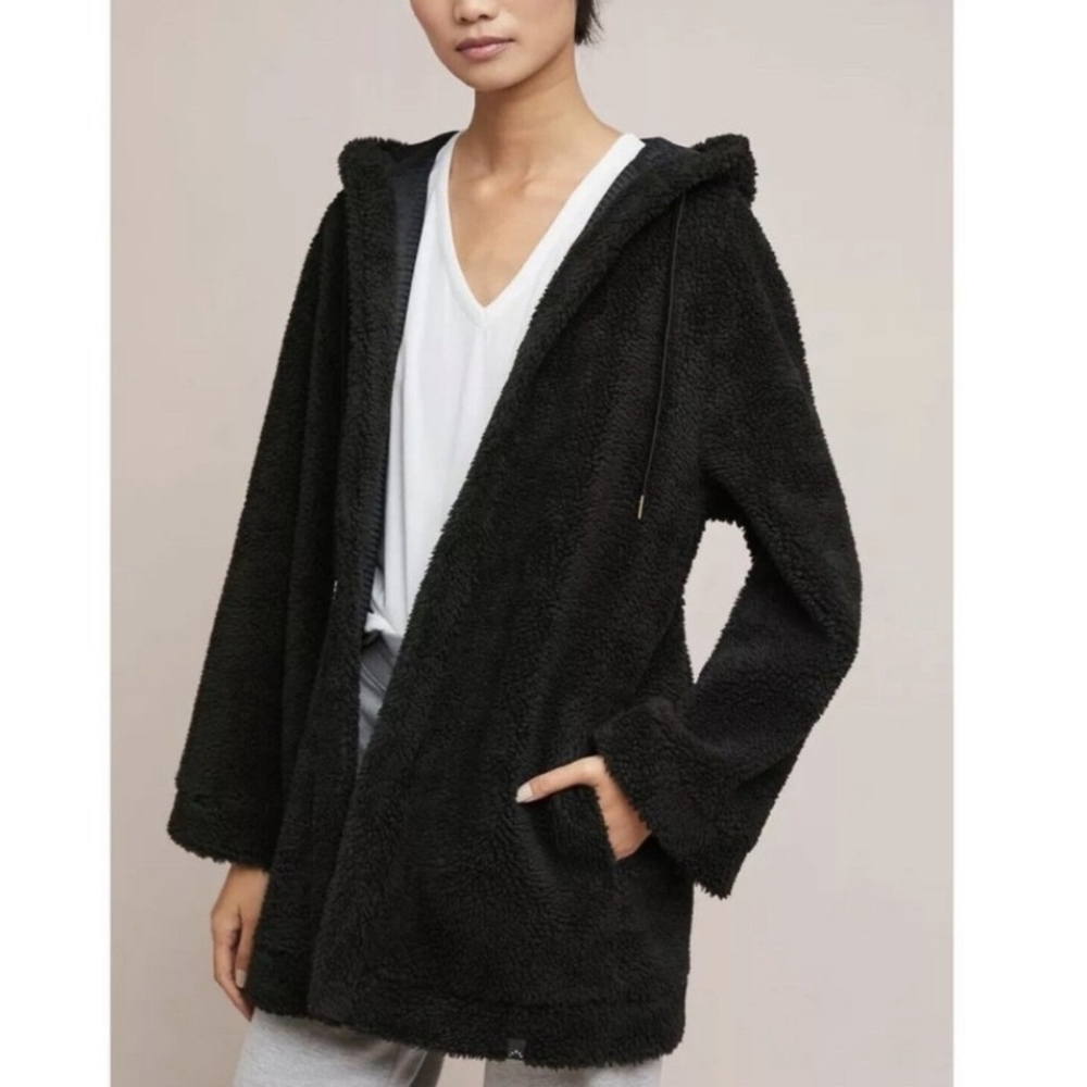 Varley Cowen Sherpa Teddy Black Jacket Open Front Cardigan